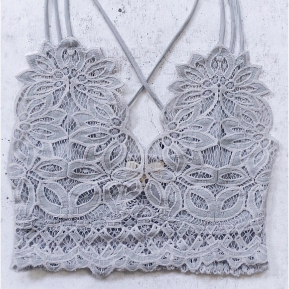 NEW! Gray Crochet Lace Mesh Bralette Crop Top - Picture 2 of 3